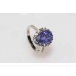 14 carat white gold tanzanite and diamond ring featuring one pear shape 4.