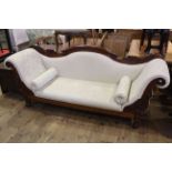 Victorian style double scroll end settee, 91cm by 220cm.