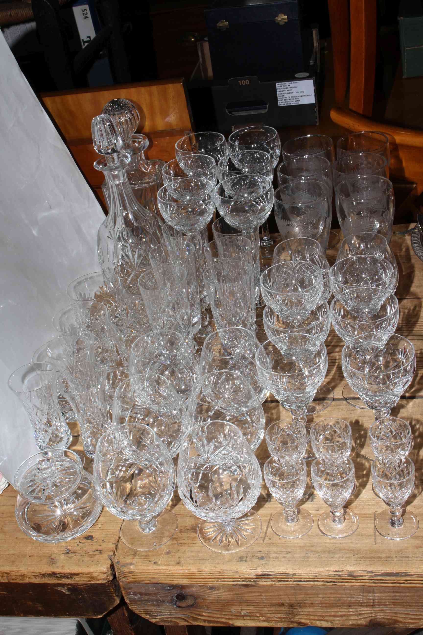 Suite of Brierley crystal including decanter, and further crystal glassware.