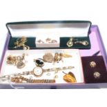 Small collection of jewellery, costume and gold wristwatch and locket.