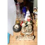 Two Royal Doulton figures, Holly and Suzanne, small Flambé vase, other figures, glass, etc.