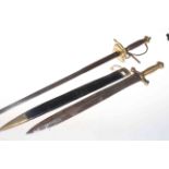 Short sword, sword scabbard and two spears.