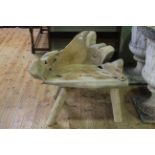 Arboreal teak garden seat, 75cm by 87cm.