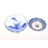 Chinese blue and white bowl and a small Armorial dish (2).