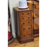 Slim Victorian burr walnut five drawer pedestal chest, 91cm by 42cm.
