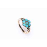 9 carat gold turquoise cluster ring, size L.