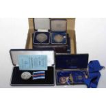 Collection of eight Attendance and other medals including silver Masonic medal.