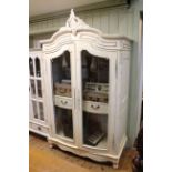 French style arched top double glazed door vitrine, 222cm by 131cm.