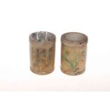 Pair antique Chinese hardstone brush pots with incised character marks.