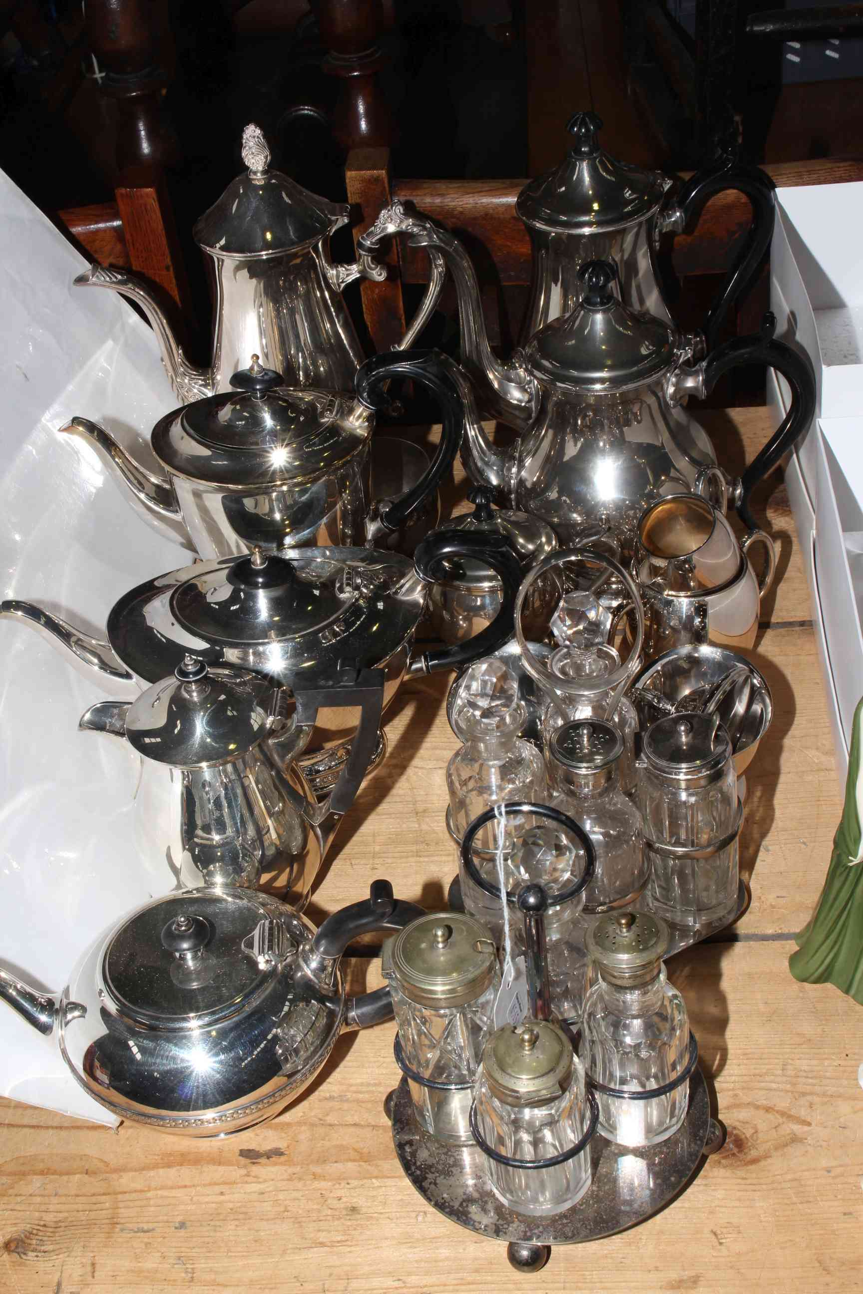 EP wares including cruets, teapots, etc.