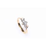 18 carat gold three stone diamond ring, total diamond weight approximately 1 carat, size N/O.