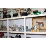 Assorted dinner and teaware, dessert service, glassware, pair of horse oil paintings J.G.