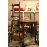 Two Edwardian occasional tables, corner whatnot, pair Victorian side chairs,