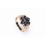 9 carat gold and sapphire cluster ring, size N.