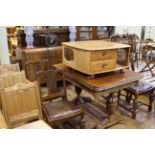 1920's/30's oak Lees style seven piece dining suite comprising three door sideboard,