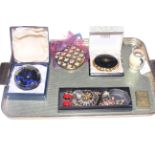 Stratton compact with ballerinas, another compact, jewellery, old Holborn lighter,