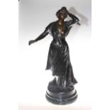 Spelter lady figure on marble plinth, 71cm.