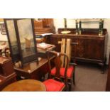 1920's mahogany ball and claw sideboard, Victorian mahogany Pembroke table, three dining chairs,