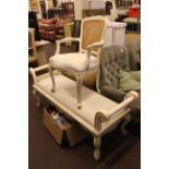 French style cane panel back fauteuil and similar window seat.