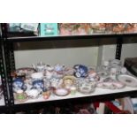 Shelf lot of ceramics including Shelley, Beswick, Pendelfin.