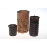 Bamboo brush pot, storage jar and beaker (3).