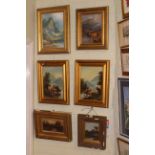 Collection of six framed oil paintings including Highland and Landscape Scenes.
