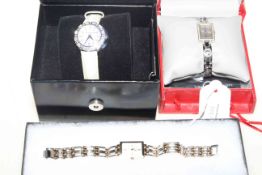 Three ladies bracelet watches by Rotary, Karen Millen and Guess.