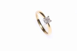 18 carat gold solitaire square cut diamond ring, boxed.