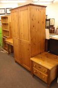 Pine double door wardrobe, two drawer chest, washstand and five tier bookcase.