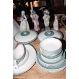 Royal Doulton Spindrift part dinner set, three Lladro and one Nao figurine.