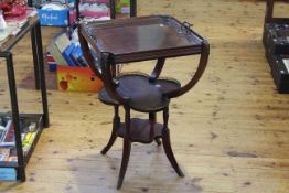 Good quality mahogany tray top table raised on four shaped legs with brass galleried shaped