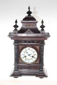 Mahogany cased mantel clock with enamel dial, 60cm.