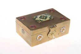 Chinese brass jewellery box with panels of cloisonne decoration.