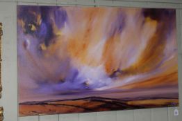 Frank Aird, Born 1950, Moorland Sunset, acrylic on canvas, signed lower right, 76cm by 122cm,