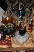 Assortment of glass including Carnival, Cranberry, perfume bottles, Babycham, Jubilee 1837 plate,