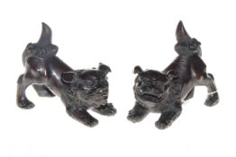 Pair of bronzed dogs of fo, 15cm by 14cm.