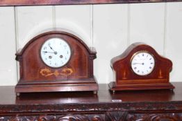 Two mahogany inlaid mantel clocks, 30cm and 24cm.