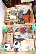 Two boxes of collectables including cameras, watches, cutlery, slides, glass, medical equipment,