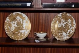 Two Royal Crown Derby cabinet plates and Aynsley cup, saucer and plate.