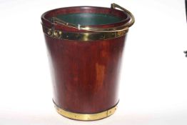 Oak and brass peat bucket with handle, 35cm.