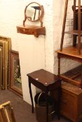 Inlaid mahogany three drawer toilet mirror, mahogany sewing table,