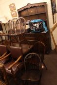 Oak shelf back dresser, barley twist gateleg table, four wheelback chairs,