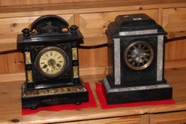 Slate and marble mantel clock and simulated marble clock.