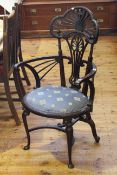 Victorian mahogany occasional armchair raised on Queen Anne legs with understretcher.