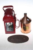 LMS lamp, Birmingham railway sign and GWR copper vessel (3).