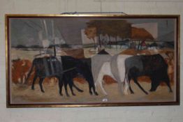 William Brown, Bullocks and A Beech Hedge, oil on canvas, signed and dated 71 lower left,