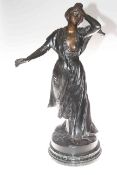 Bronzed lady figure on marble plinth, 71cm.