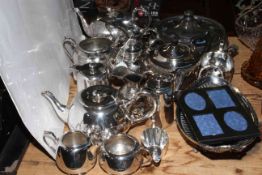 Collection of silver plate including teapots, tureen, picture frame.