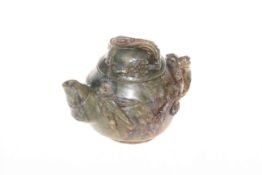 Chinese soapstone teapot with carvings, circa 18th Century, 14cm.