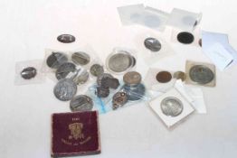 Assorted lot of silver coins, badges and medals including Queen Victoria, George III,